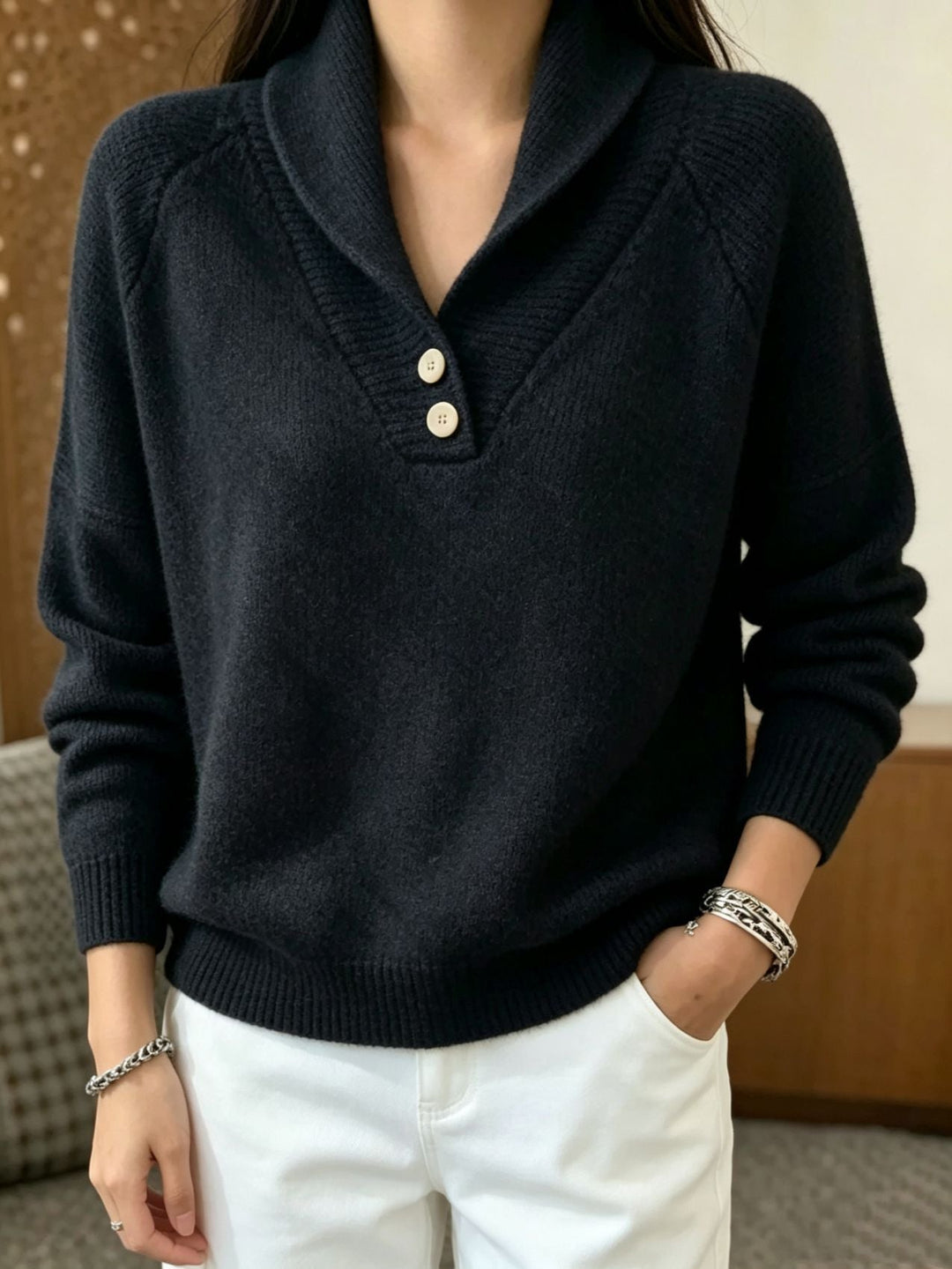 Sofia | Damen Langarmpullover mit Knöpfen