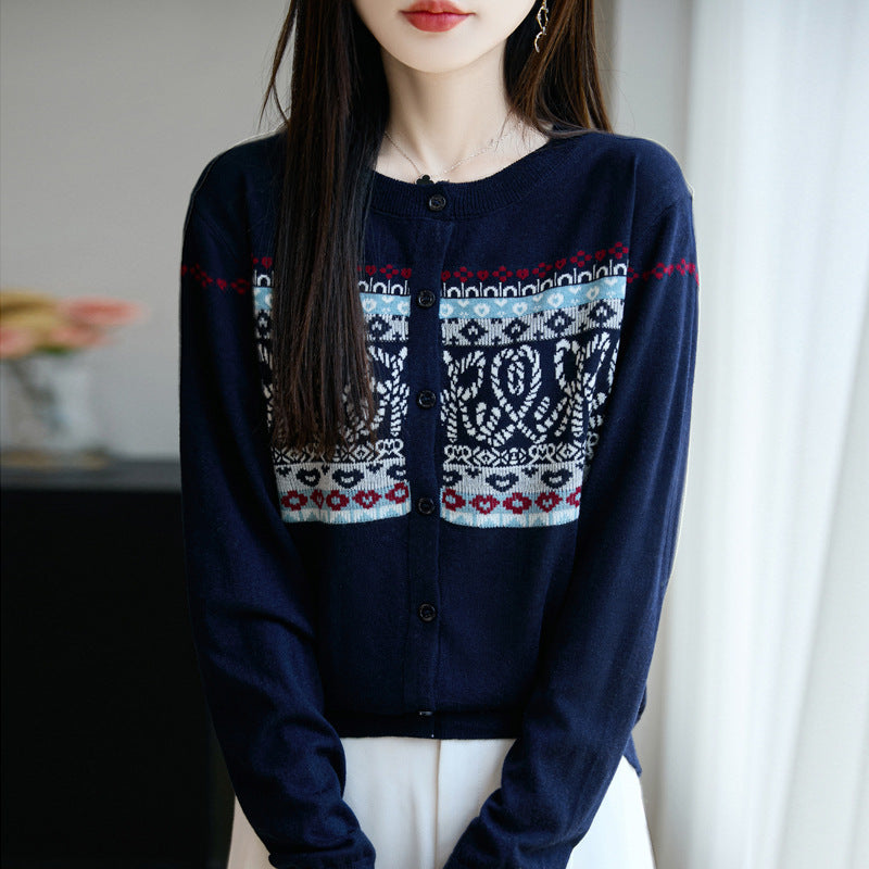 Damen Cardigan mit langen Ärmeln und Rundhalsausschnitt