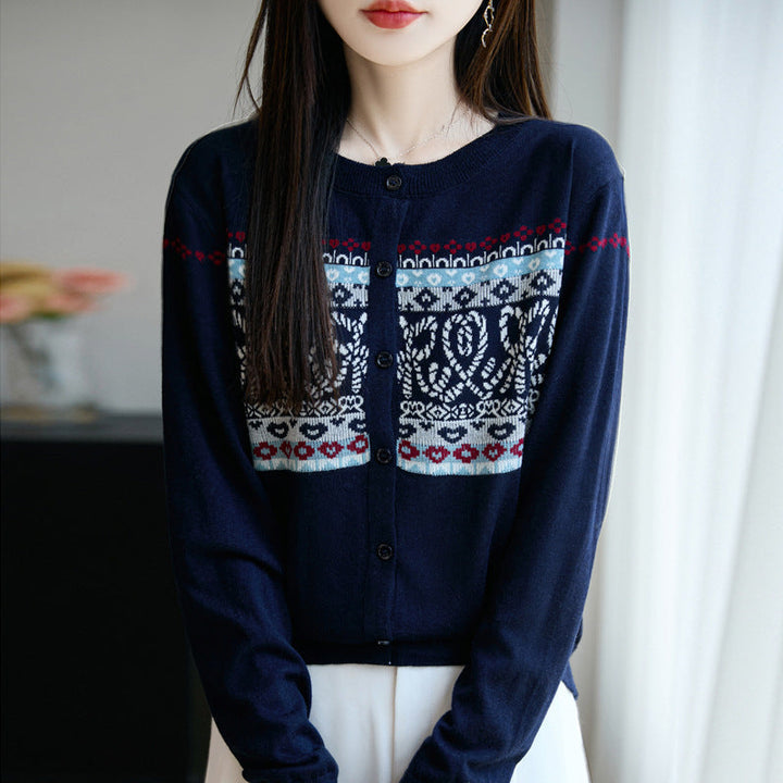 Damen Cardigan mit langen Ärmeln und Rundhalsausschnitt
