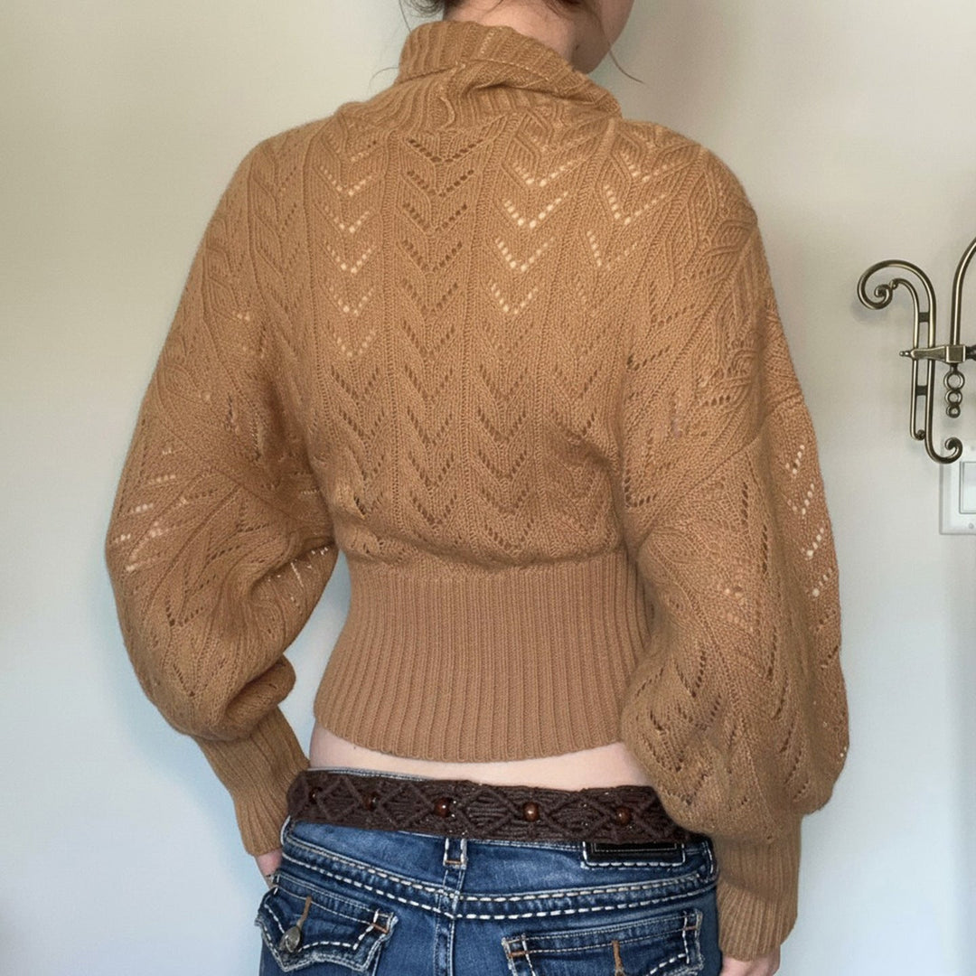 Damen Rollkragenpullover Cropped mit langen Ärmeln und Knöpfen