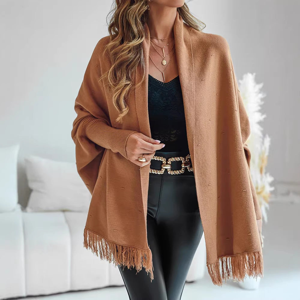Damen Poncho mit Fransen