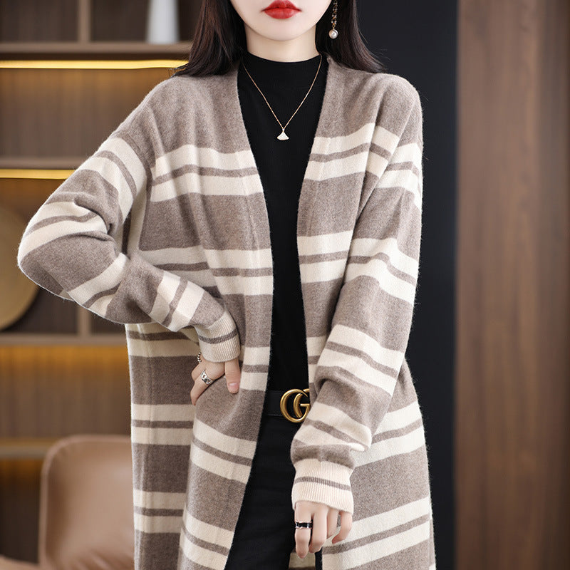 Damen Oversize Langcardigan mit Streifen