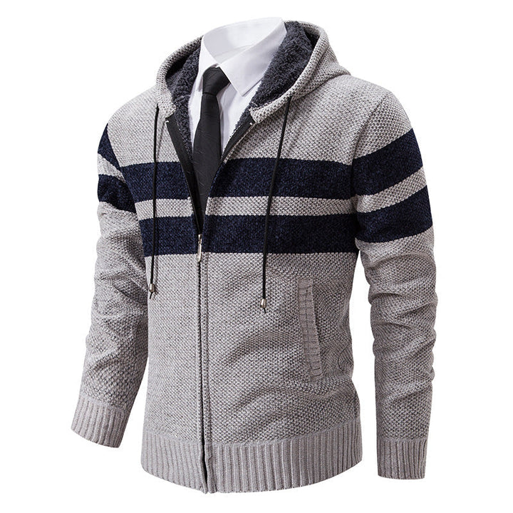 Herren Kapuzenjacke mit Kordelzug, Taschen und Gestreiftem Muster