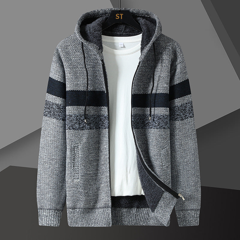 Herren Kapuzenjacke Gestreift mit Kordelzug und Taschen
