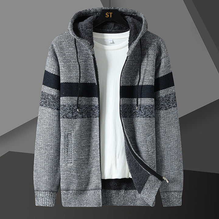 Herren Kapuzenjacke Gestreift mit Kordelzug und Taschen
