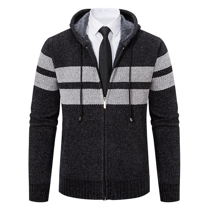 Herren Kapuzenjacke mit Kordelzug, Taschen und Gestreiftem Muster