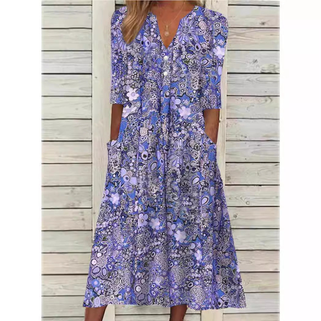 Irma | Elegantes Sommerkleid für Damen mit Blumenmuster und V-Ausschnitt