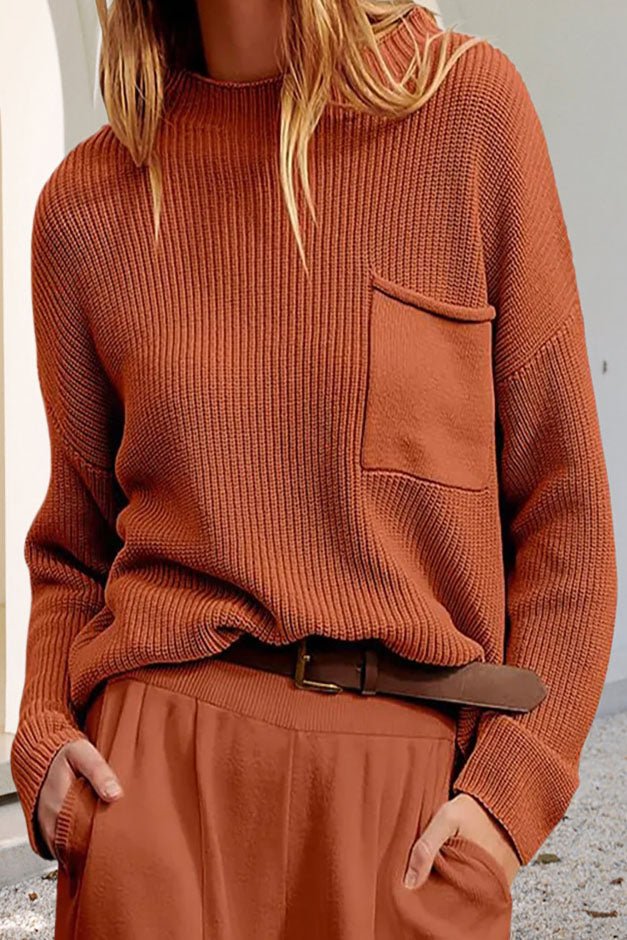Damen Pullover mit Rundhalsausschnitt, langen Ärmeln und Tasche