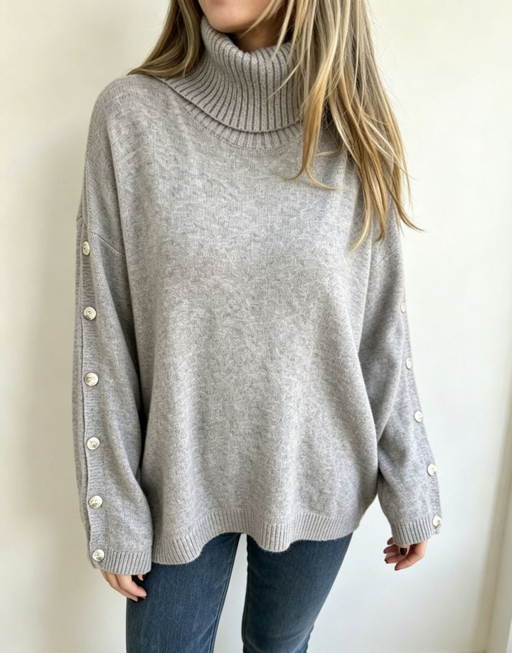 Lena | Damen Langarm-Rollkragenpullover Oversized mit Knöpfen