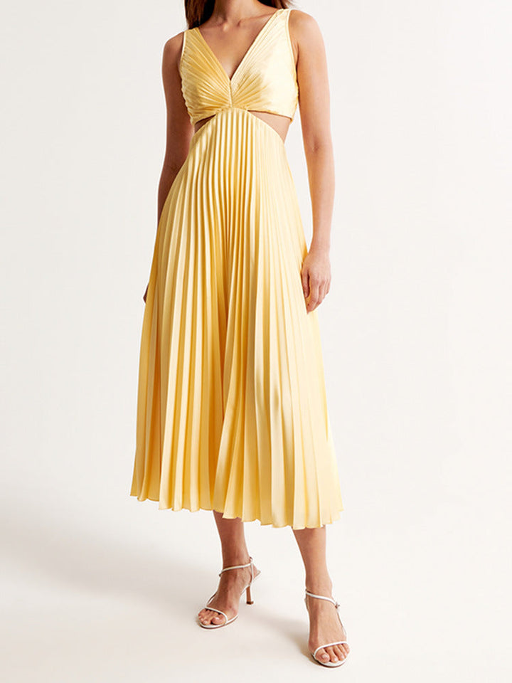 Sarai | Trendy V-Ausschnitt Maxikleid in einfarbiger Ausführung für Damen