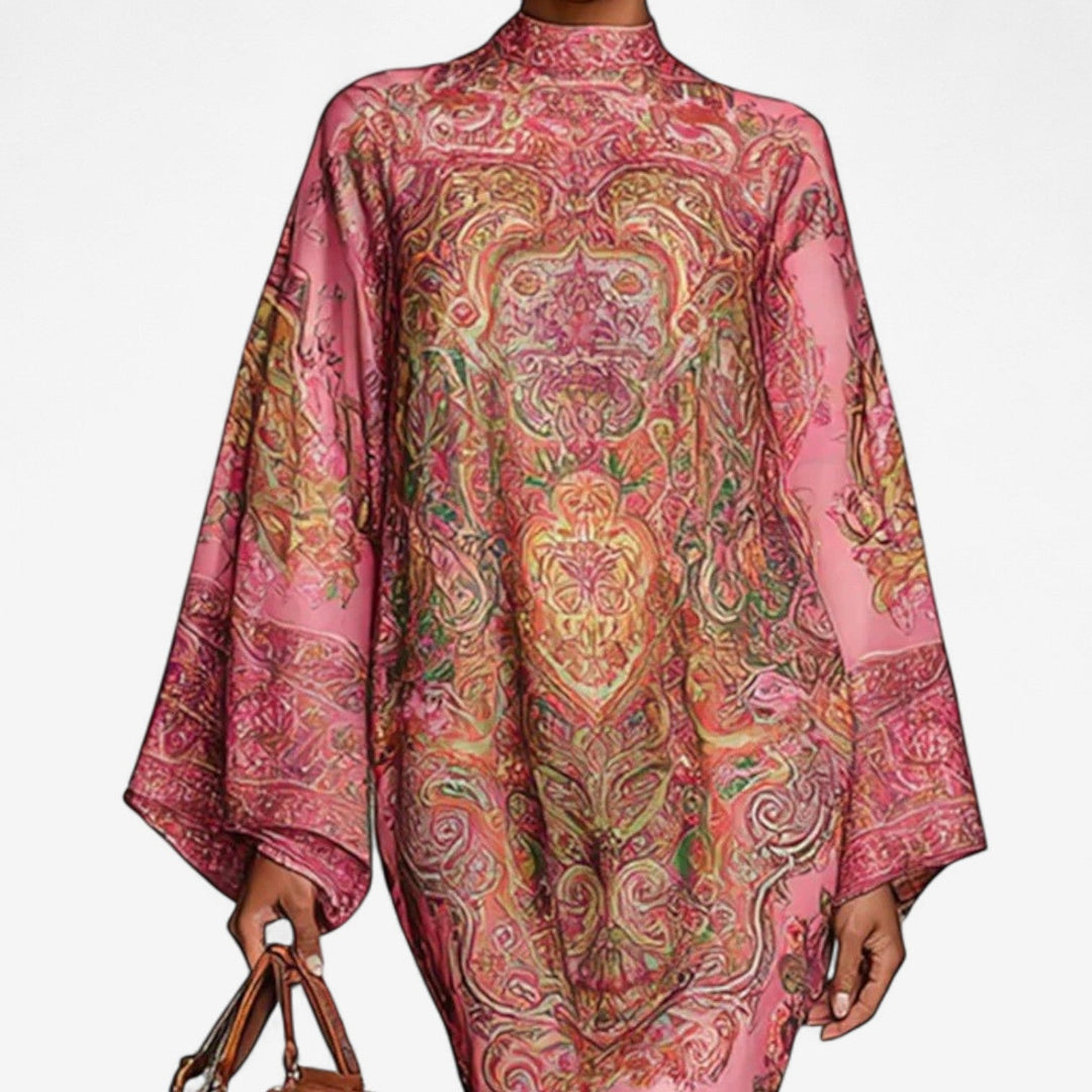 Baud Bedruckte Kaftanrobe Kleid für Damen mit Stehkragen und 3/4-Ärmeln