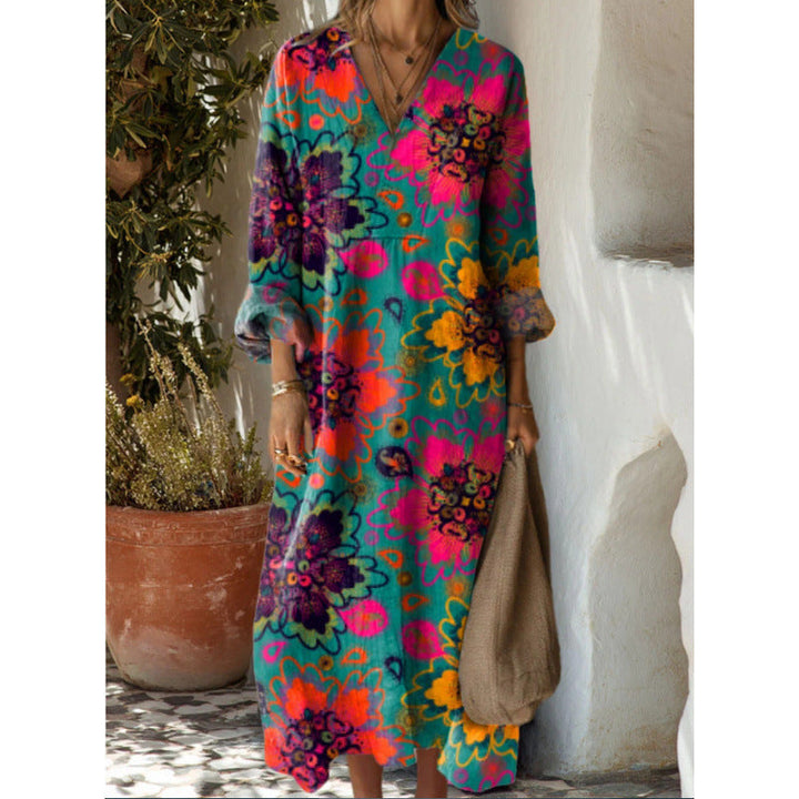 Evelyn | Retro-Stil Langarm Freizeitkleid für Damen mit Blumenmuster