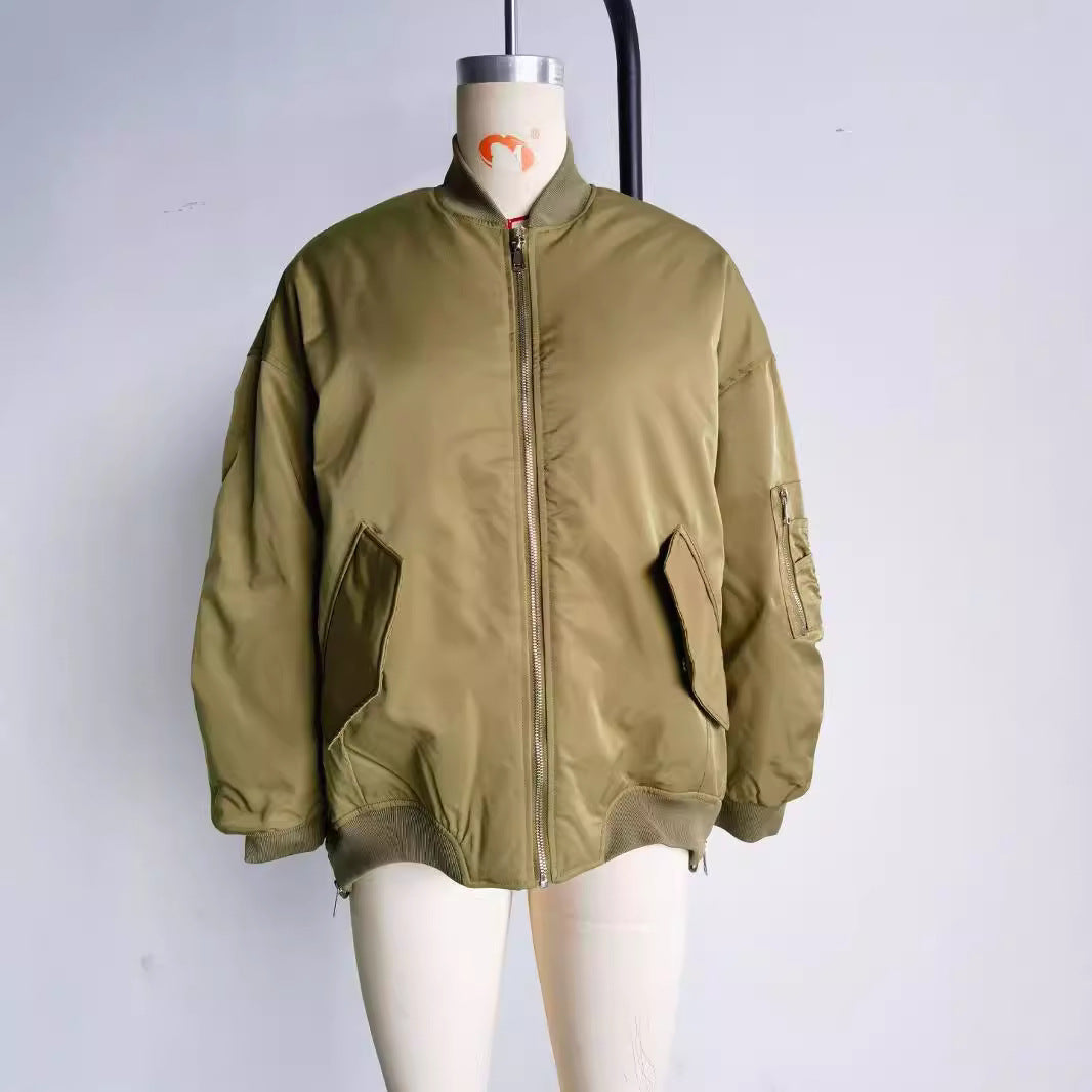 Damen Bomberjacke Oversized mit Taschen