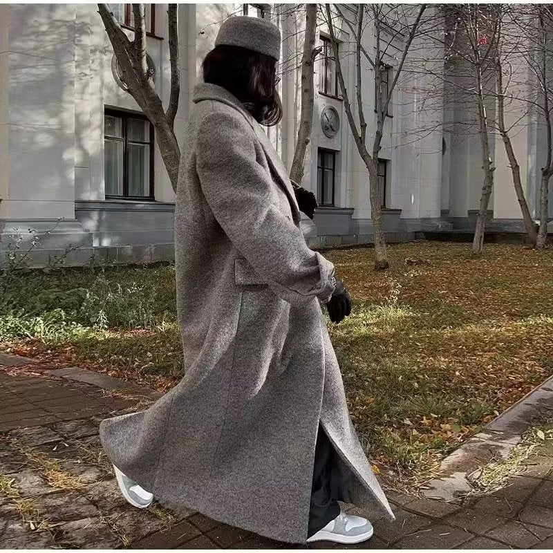 Damen Maxi-Mantel Oversized mit langen Ärmeln und Taschen