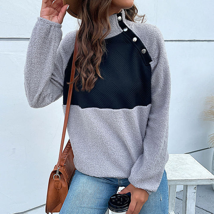 Damen Pullover mit Stehkragen und Knöpfen