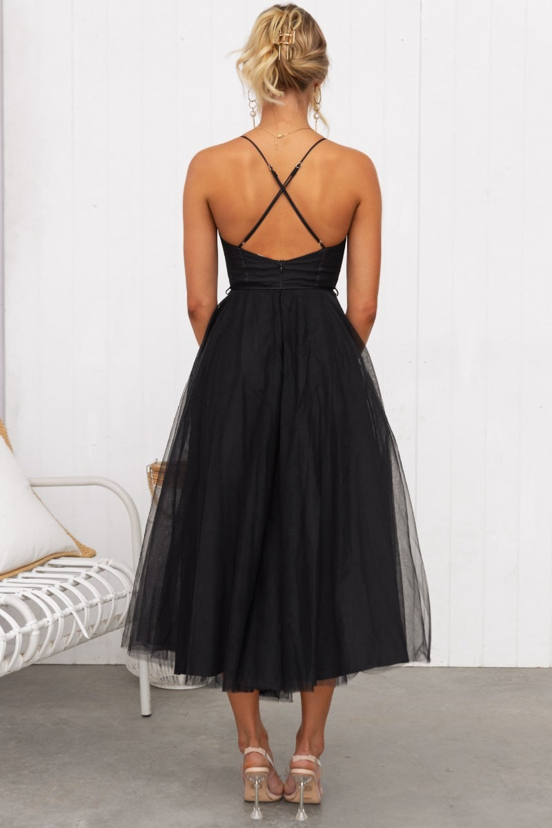 Modernes Prinzessinnen-Maxikleid für Damen mit Trägern für besondere Anlässe