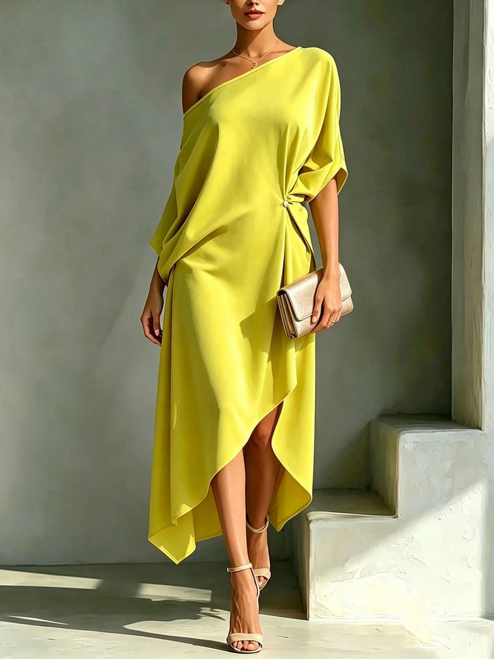 Elena | Damen Ein-Schulter-Maxikleid mit Seitenschlitz
