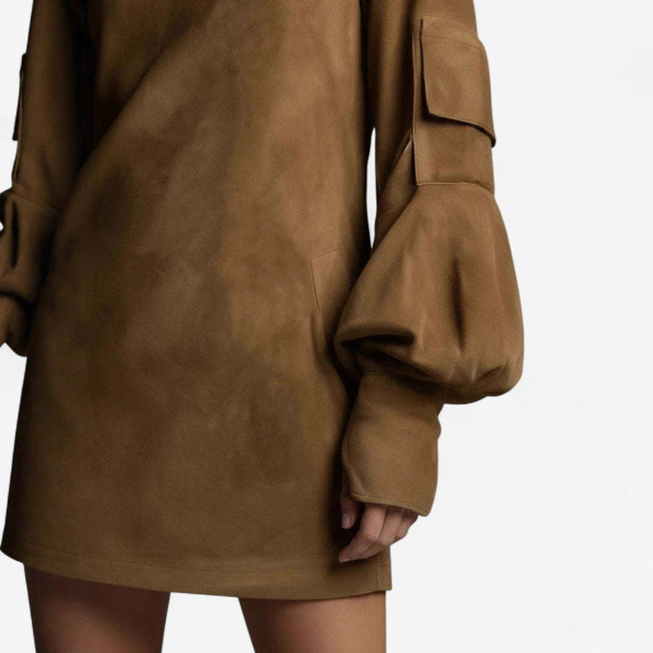 Tania Mini-Kleid für Damen mit Stehkragen und langen Ärmeln