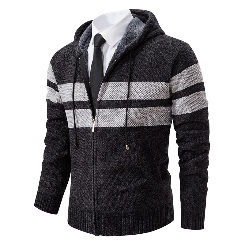 Herren Kapuzenjacke mit Kordelzug, Taschen und Gestreiftem Muster