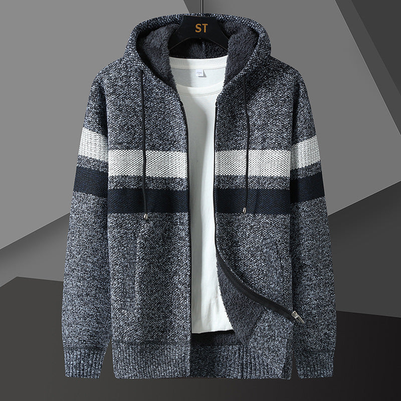 Herren Kapuzenjacke Gestreift mit Kordelzug und Taschen