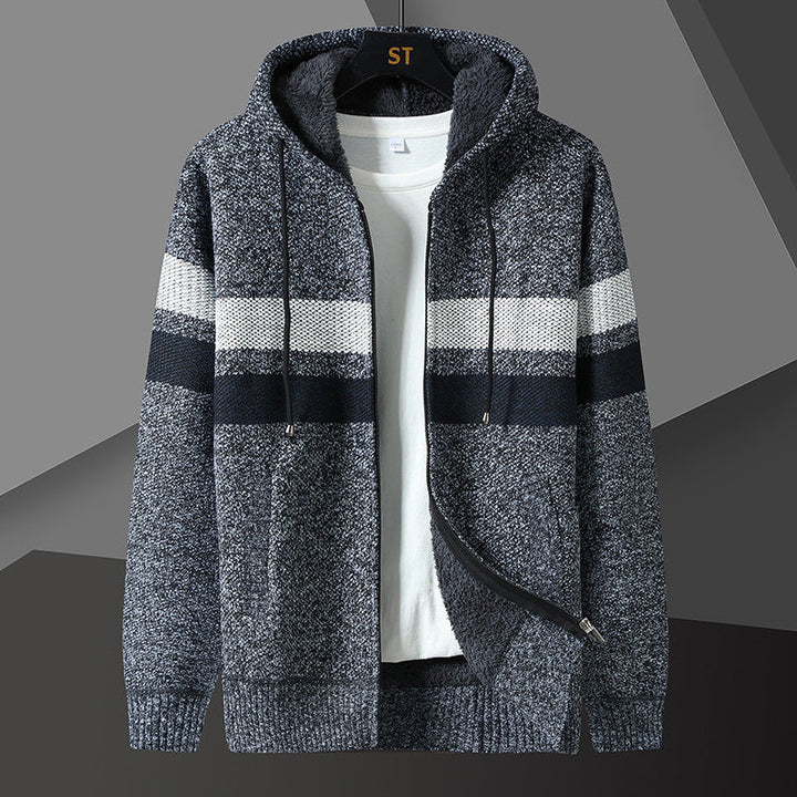 Herren Kapuzenjacke Gestreift mit Kordelzug und Taschen