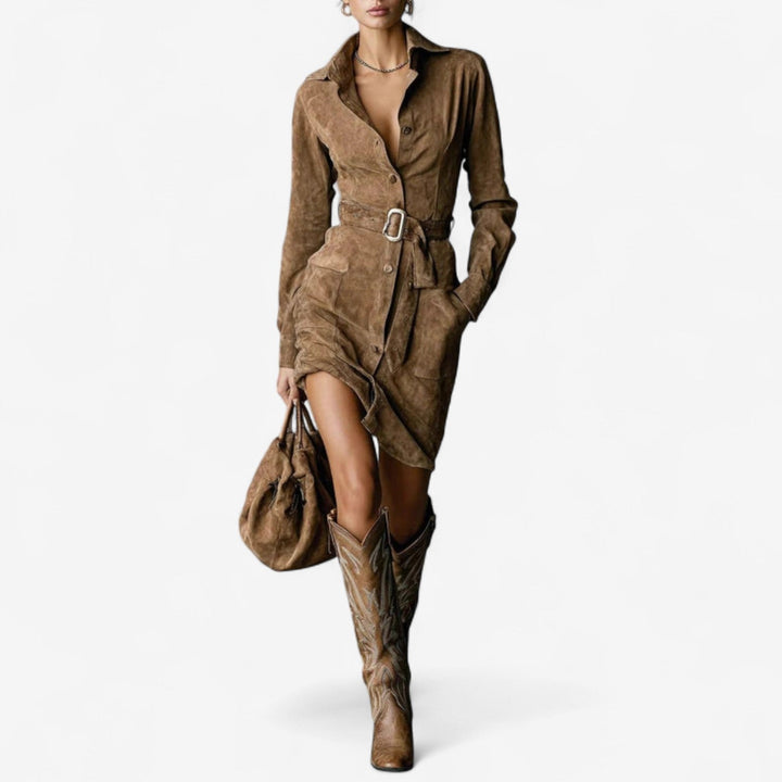 Betty Midikleid Camel für Damen mit langen Ärmeln