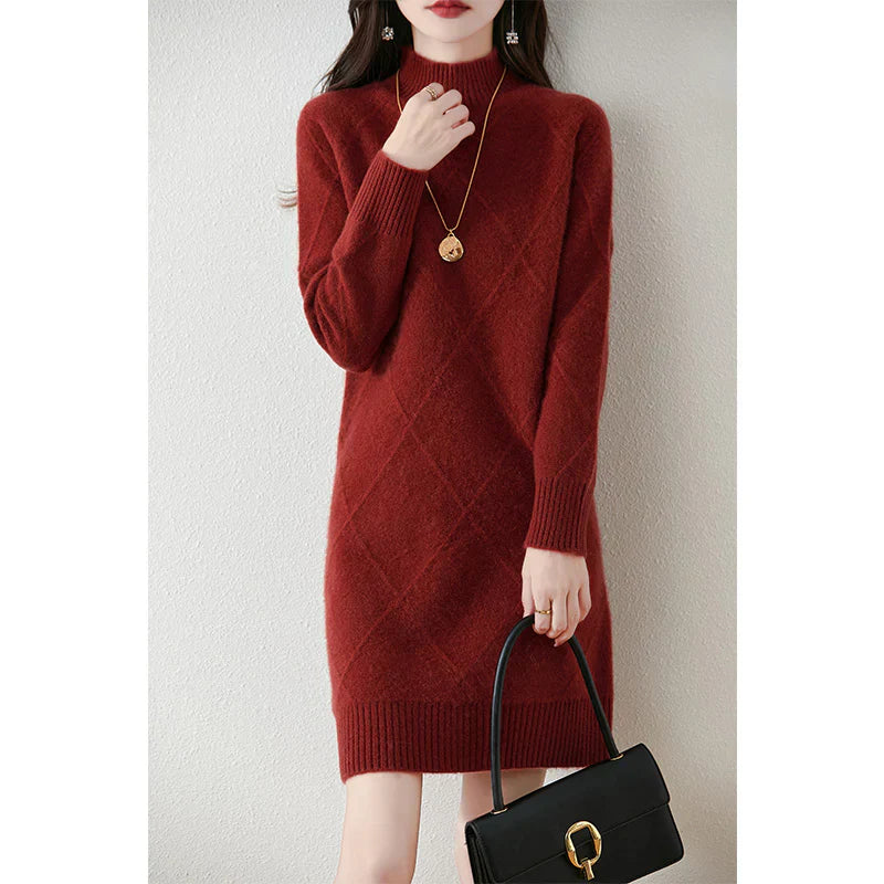 Emilia Chic Winterkleid für Damen mit Stehkragen und langen Ärmeln