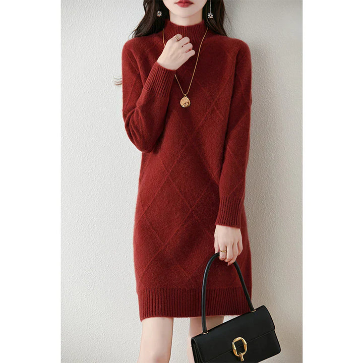 Emilia Chic Winterkleid für Damen mit Stehkragen und langen Ärmeln