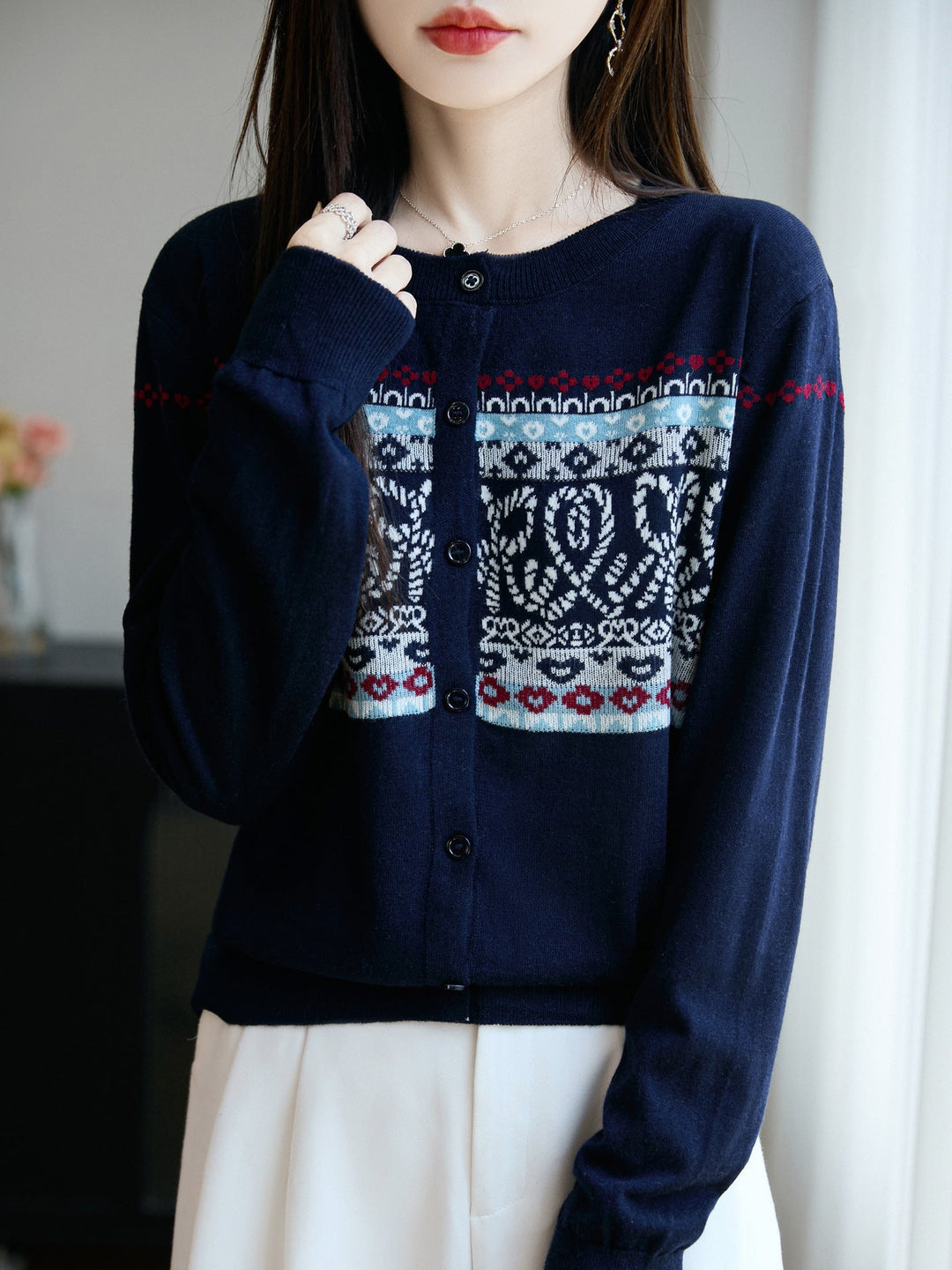 Damen Cardigan mit langen Ärmeln und Rundhalsausschnitt