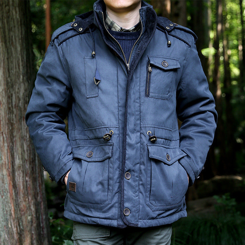 Herren Parka mit Taschen, Knöpfen, Kordelzug und Kapuze