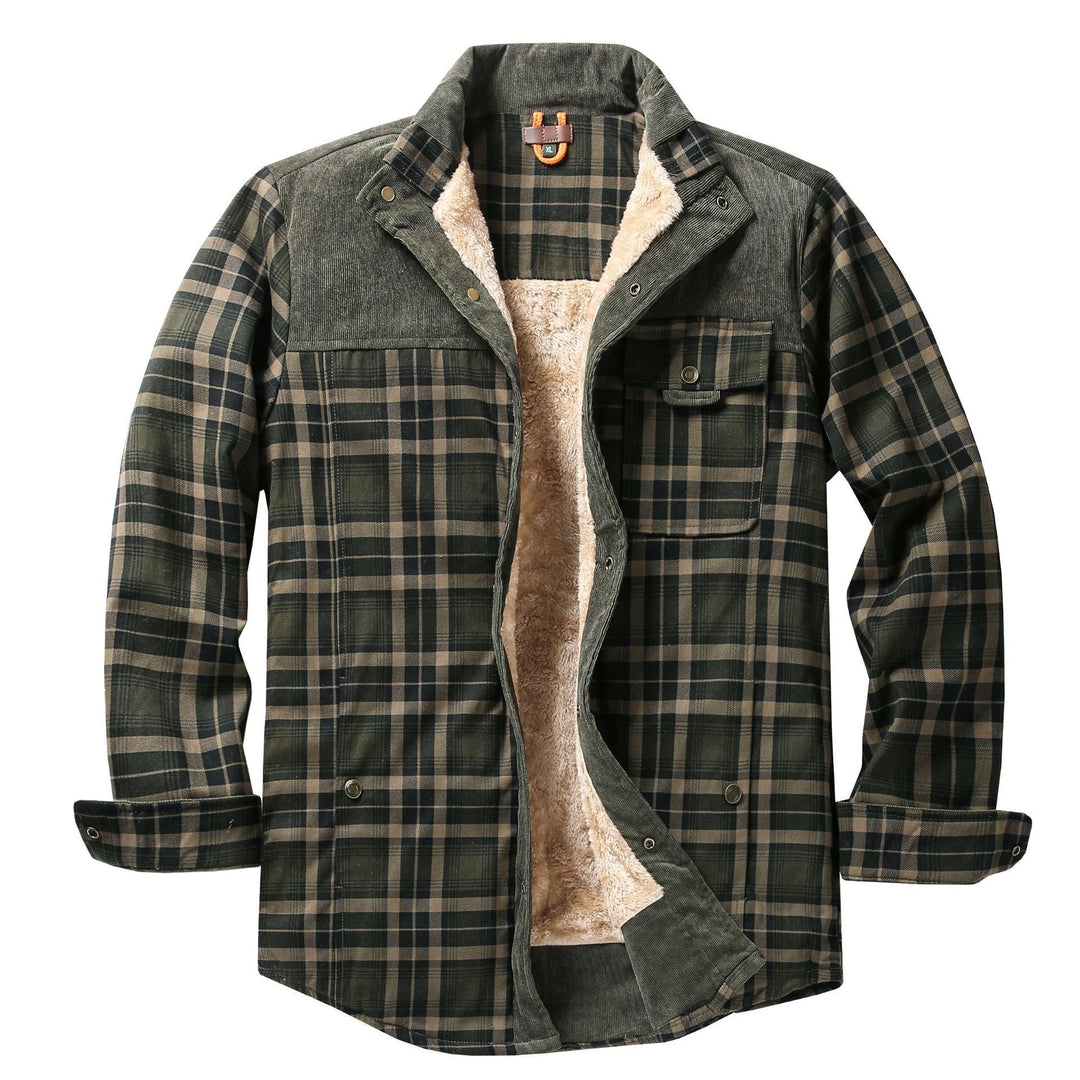 Herren Hemdjacke mit Stehkragen, Karomuster und Taschen
