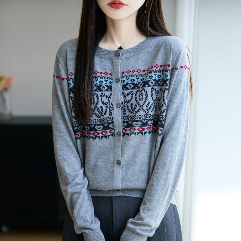 Damen Cardigan mit langen Ärmeln und Rundhalsausschnitt