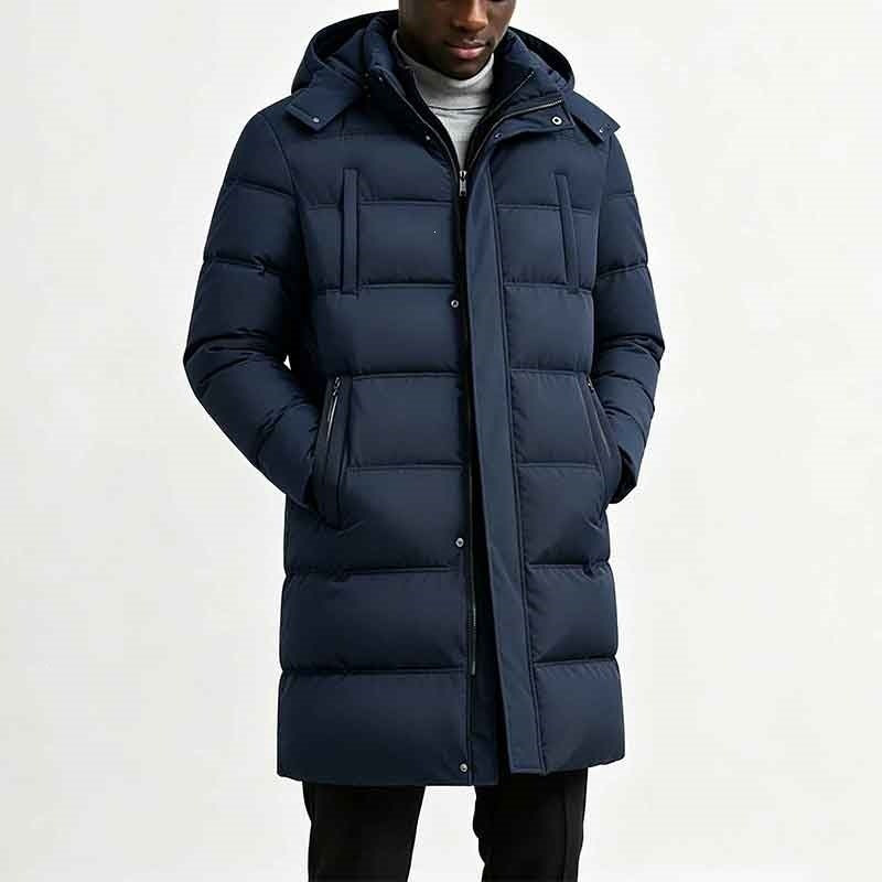 Herren Pufferjacke mit Kapuze und Taschen, Longline