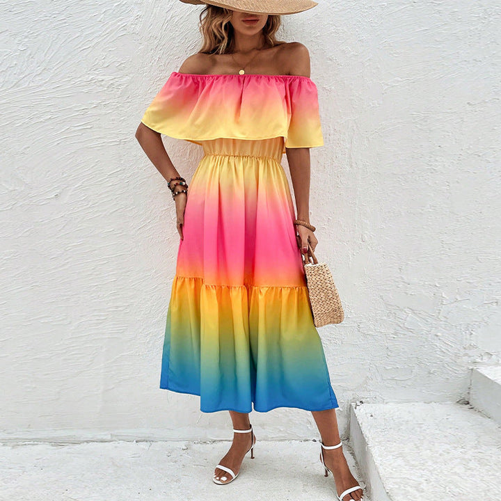 Damen Midikleid mit Off-Shoulder-Ausschnitt und Rüsche