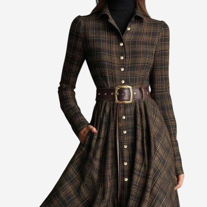 Sarah Maxi d'Inspiration Vintage Kleid für Damen mit V-Ausschnitt und langen Ärmeln