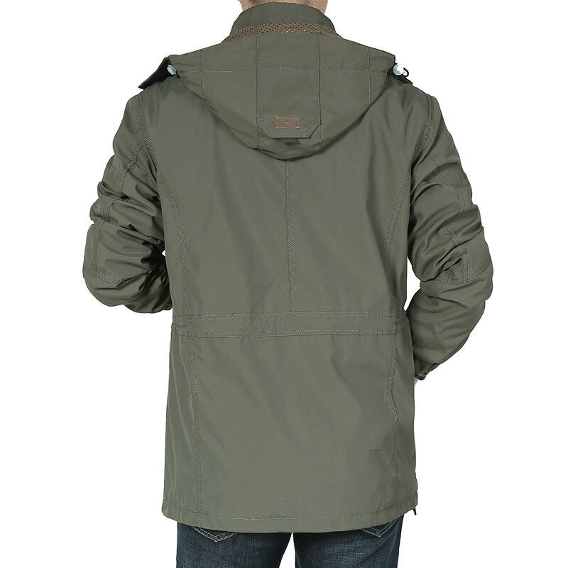 Herren Jacke Langarm mit Kapuze, Knöpfen und Taschen