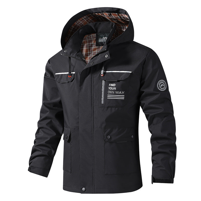 Herren Jacke Langarm mit Taschen und Kapuze
