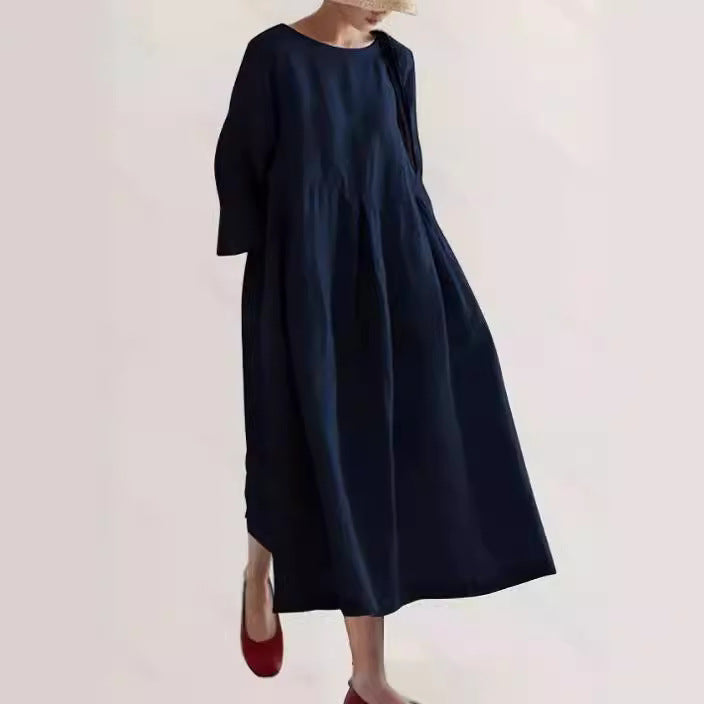 Ella | Lockeres Midikleid für Damen mit Seitentaschen und Rundhalsausschnitt