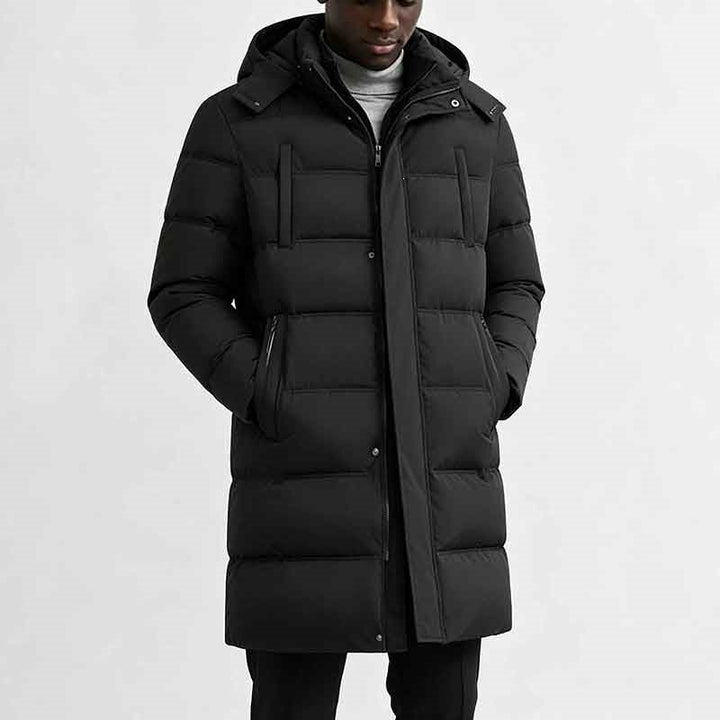 Herren Pufferjacke mit Kapuze und Taschen, Longline