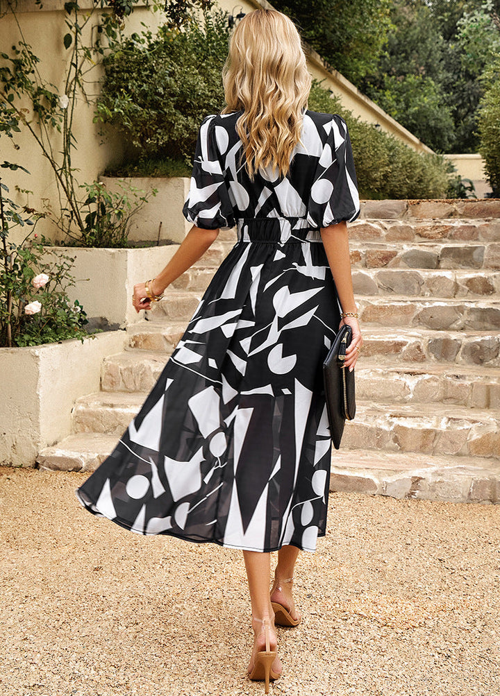 Flore | Elegantes Midikleid für Damen mit Blumenmuster und V-Ausschnitt