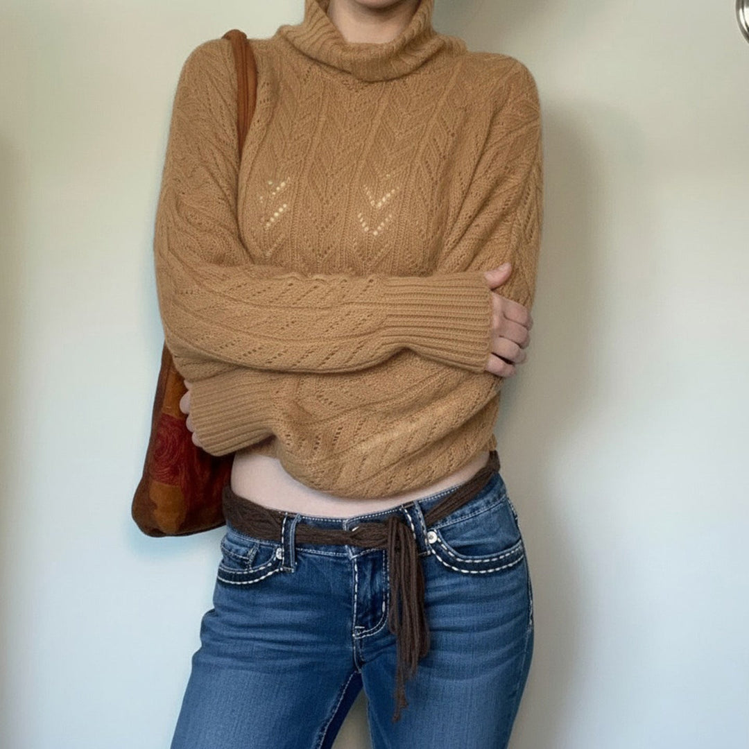 Damen Rollkragenpullover Cropped mit langen Ärmeln und Knöpfen