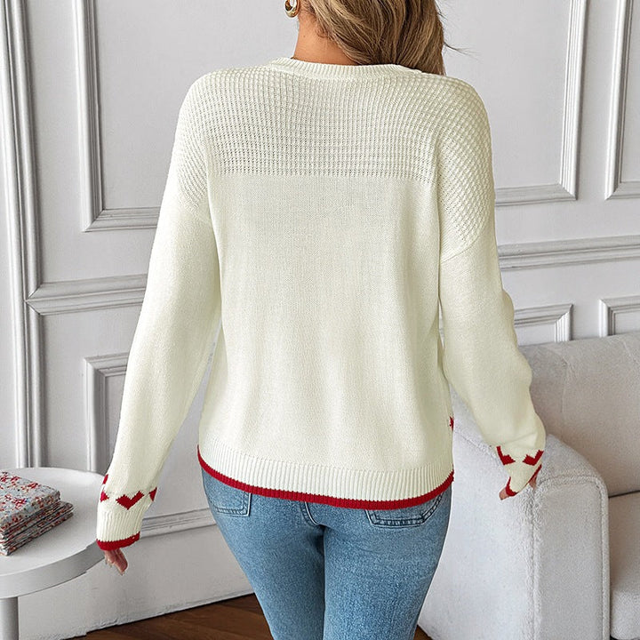 Damen Pullover mit Herzintarsien und gerippten Bündchen