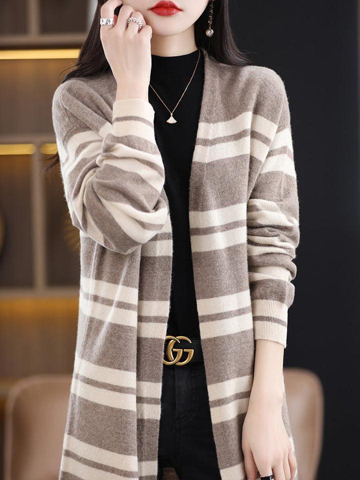 Damen Oversize Langcardigan mit Streifen