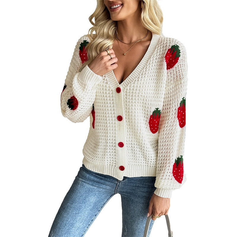 Damen Cropped Cardigan mit Knöpfen und V-Ausschnitt
