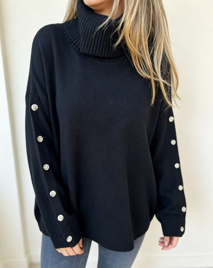 Lena | Damen Langarm-Rollkragenpullover Oversized mit Knöpfen