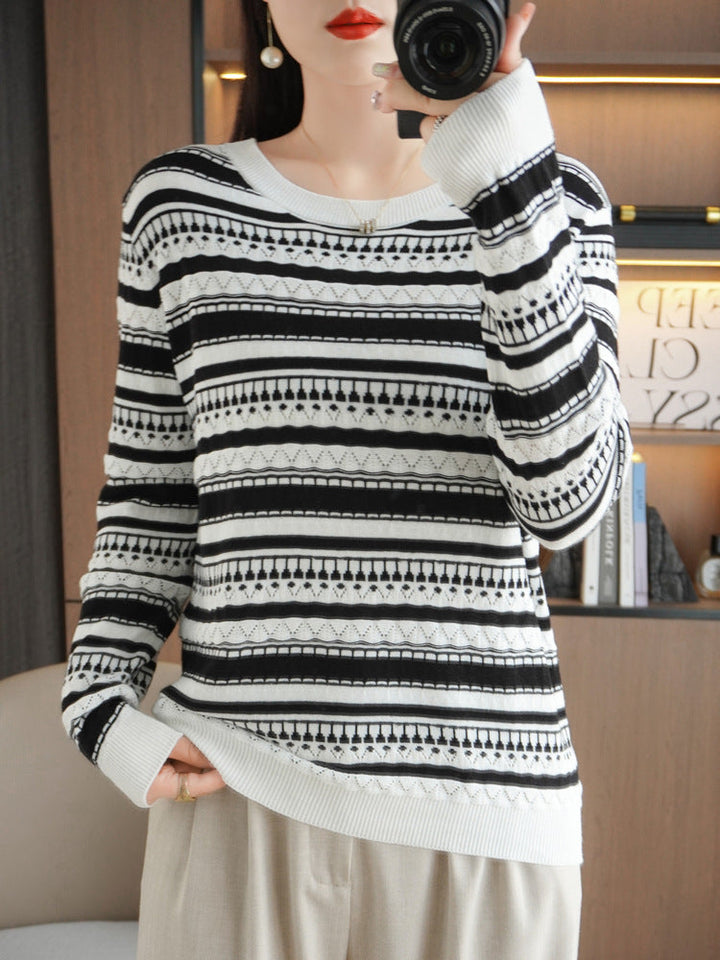 Damen Pullover mit Streifen und Rundhalsausschnitt