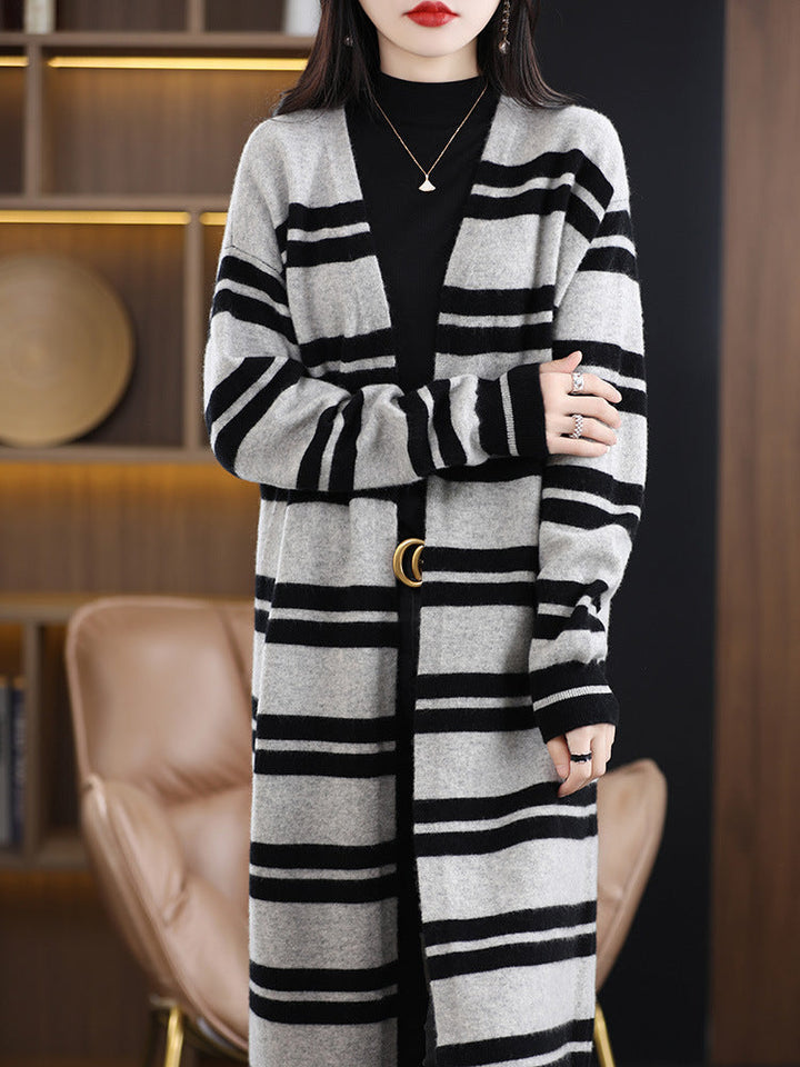 Damen Oversize Langcardigan mit Streifen