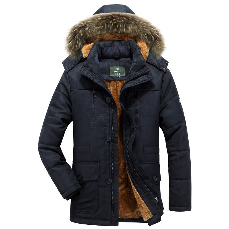 Herren Winterparka mit Knöpfen und Taschen, Kapuze