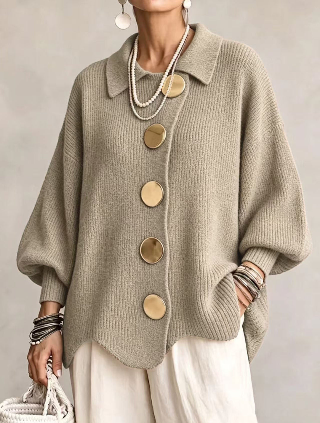Damen Strickjacke mit Knöpfen, Langarm