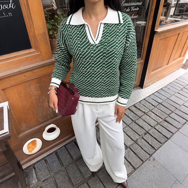 Damen Langarmpullover mit V-Ausschnitt